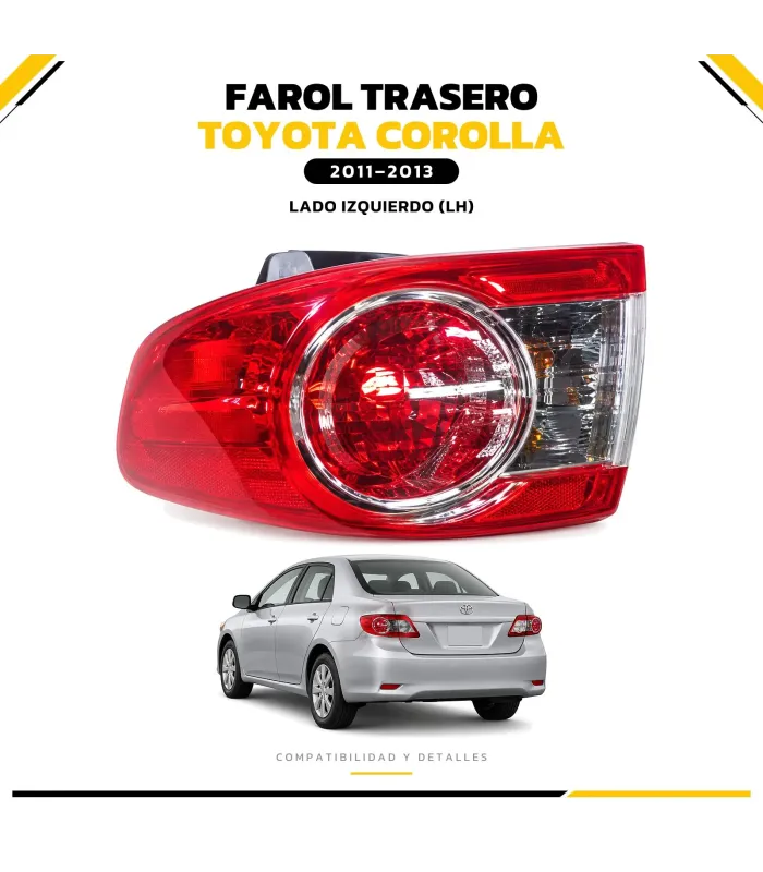 Detalle del lente rojo y aro cromado farol trasero Corolla