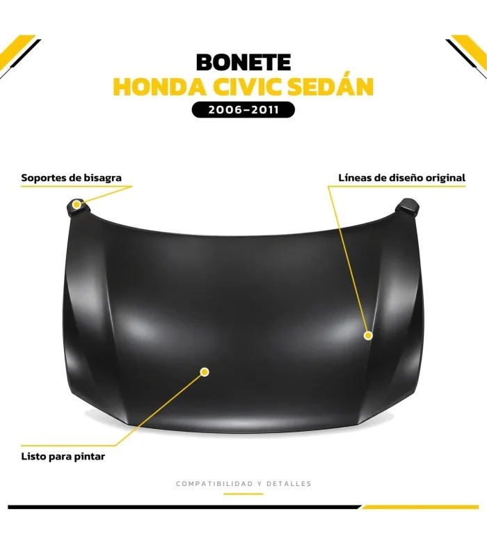 Bonete Honda Civic 8va generación vista superior