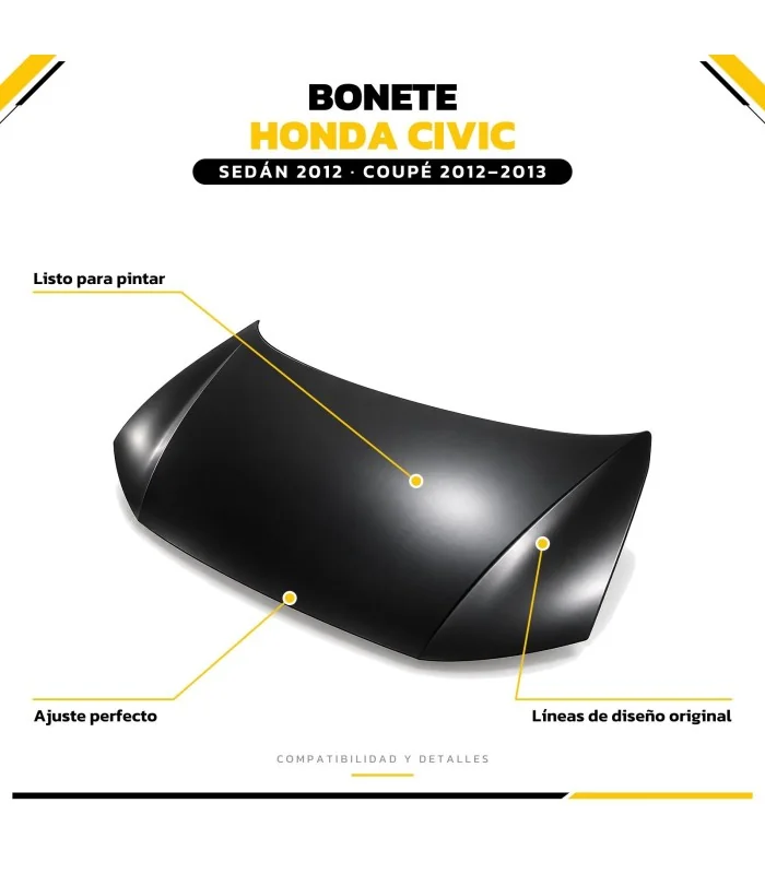 Bonete Honda Civic Coupé 2012-2013 vista frontal
