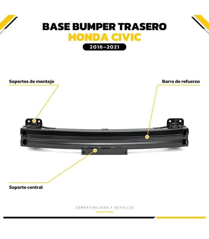 Base bumper trasero Civic 2016-2021 vista superior