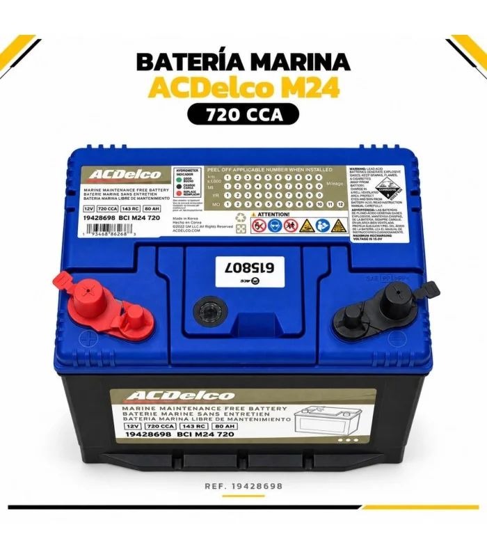 Batería marina ACDelco M24 instalada en lancha